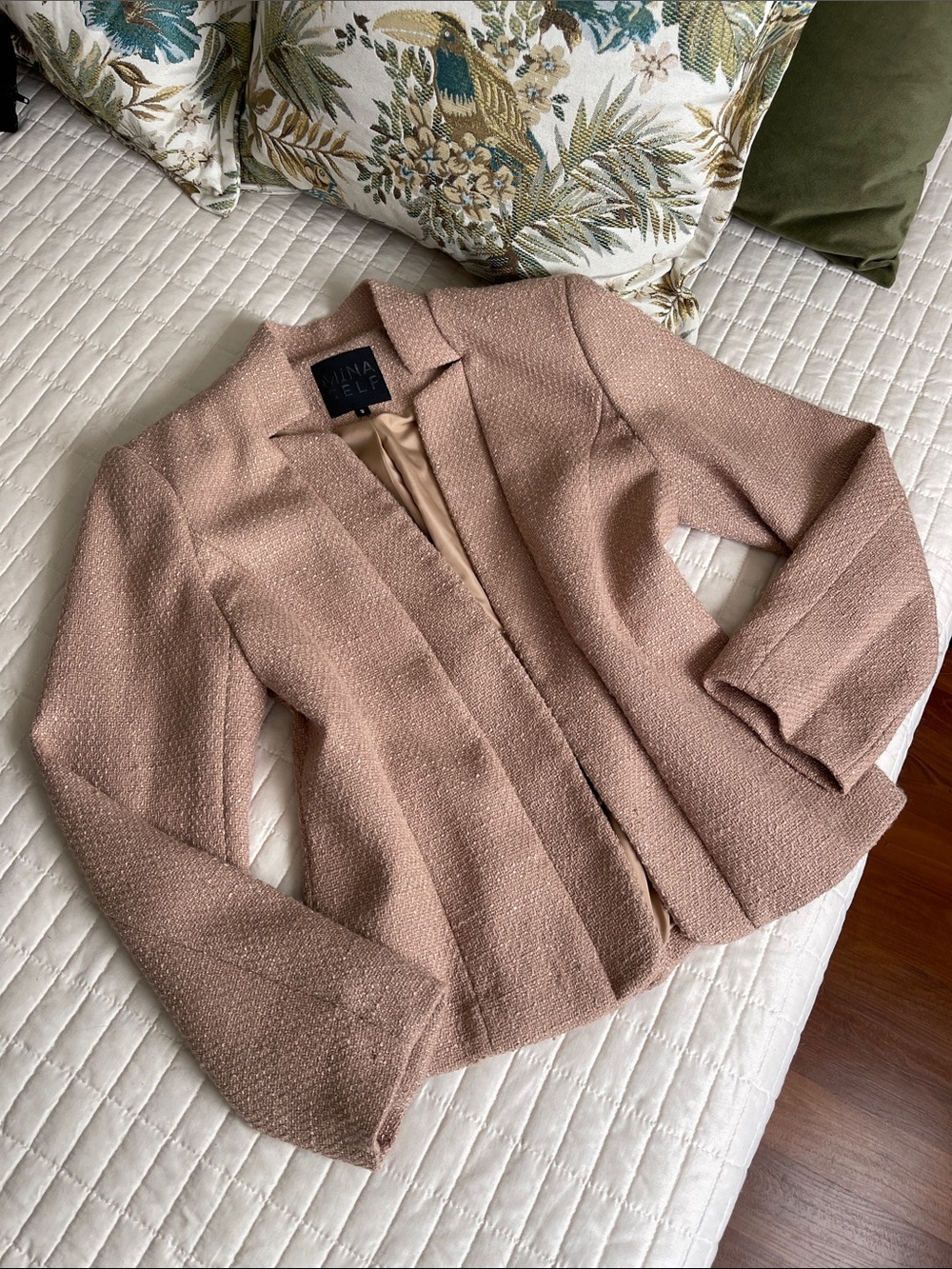 Tan Textured Open-Front Blazer
